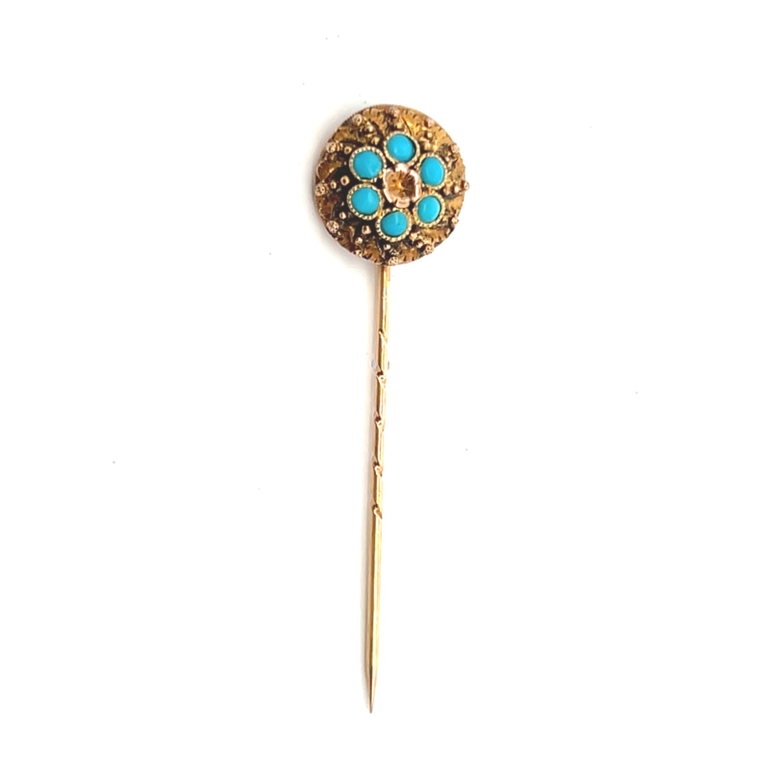 Estate 14K Yellow Gold Antique Victorian Turquoise Stick Pin