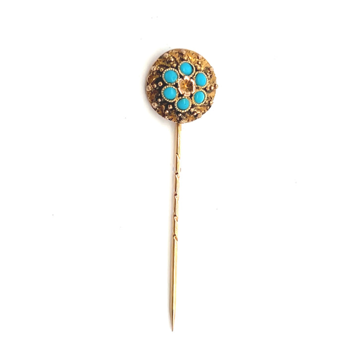 Estate 14K Yellow Gold Antique Victorian Turquoise Stick Pin