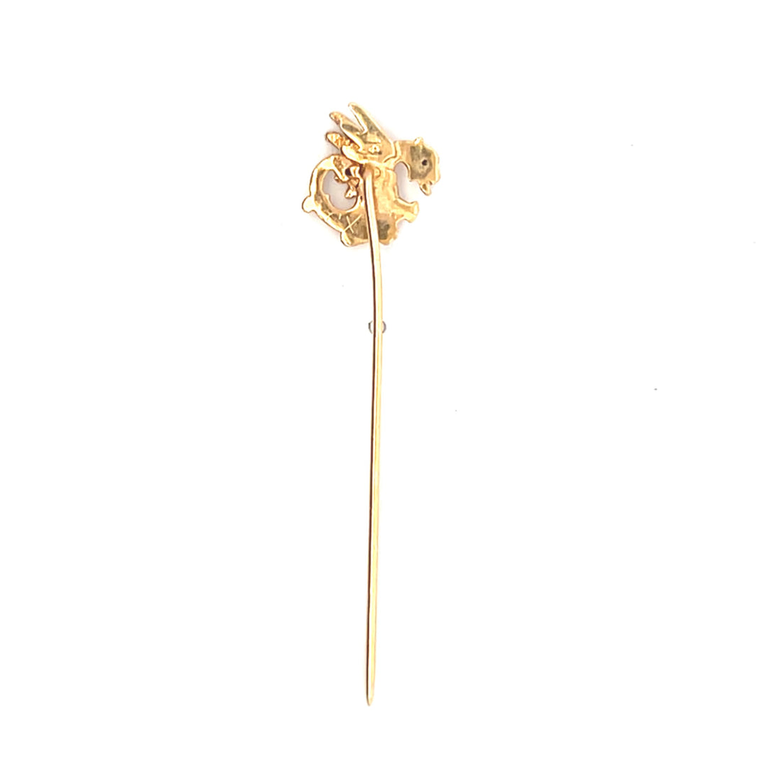 Estate 14K Yellow Gold 0.01CTW Diamond Vintage Dragon Stick Pin