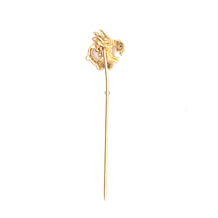 Estate 14K Yellow Gold 0.01CTW Diamond Vintage Dragon Stick Pin