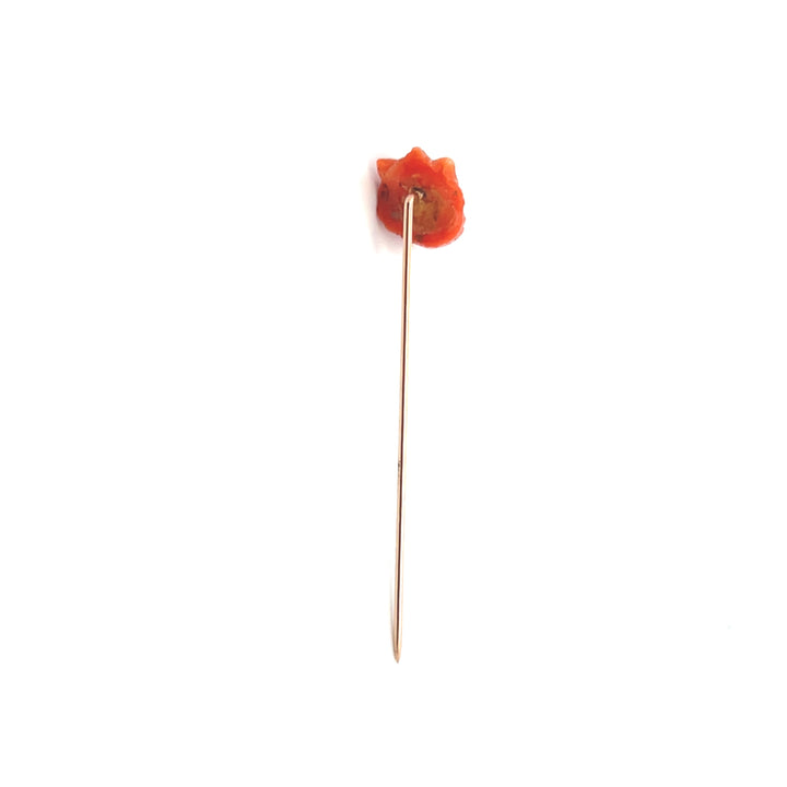 Estate 14K Yellow Gold Antique Victorian Carved Coral Animal Stick Pin