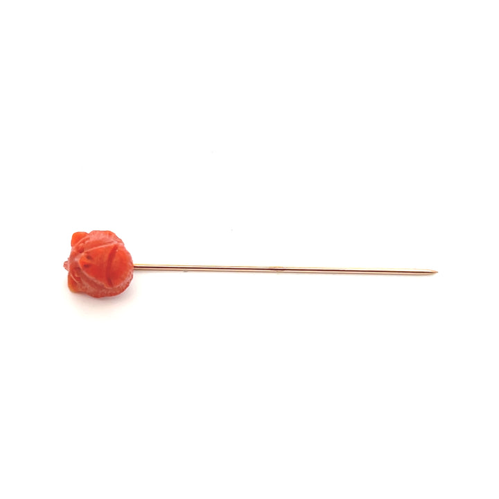 Estate 14KT Yellow Gold Carved Coral Animal Pin, Victorian