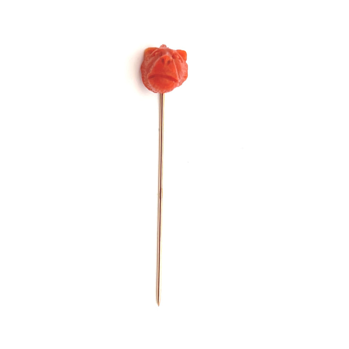 Estate 14K Yellow Gold Antique Victorian Carved Coral Animal Stick Pin