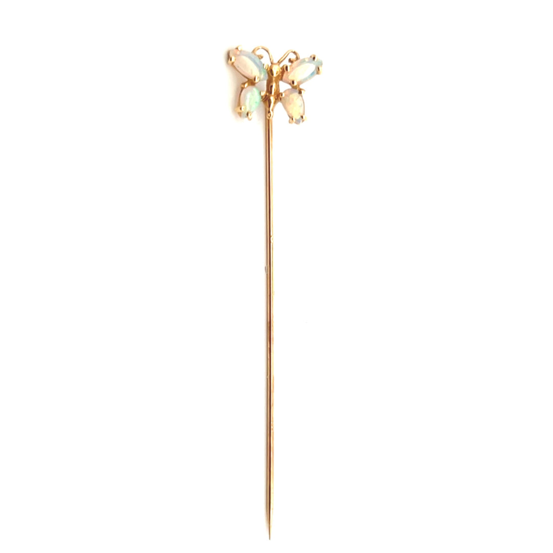 Estate 14K Yellow Gold 0.56CTW Opal Butterfly Stick Pin