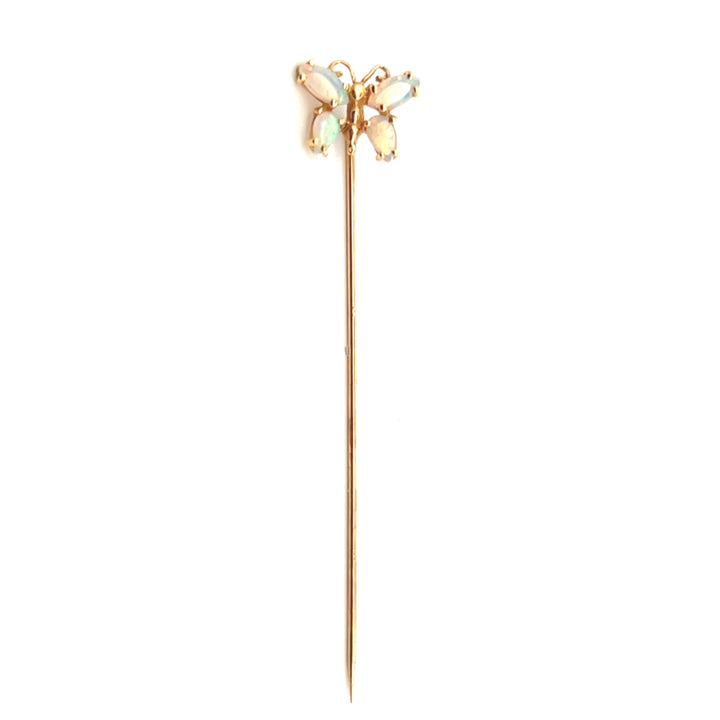 Estate 14K Yellow Gold 0.56CTW Opal Butterfly Stick Pin