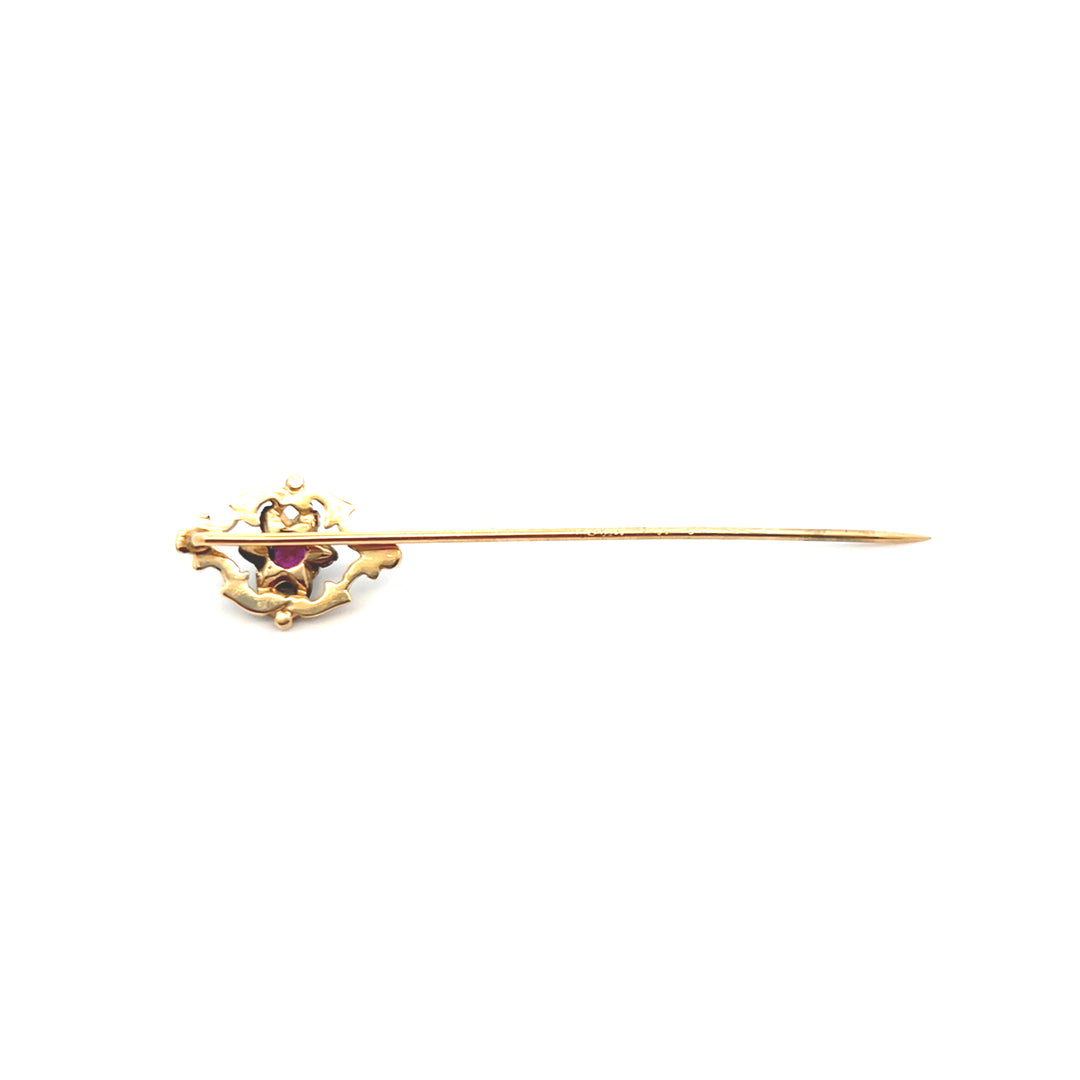 Estate 10KT Yellow Gold Ruby Pin, ca. 1960's