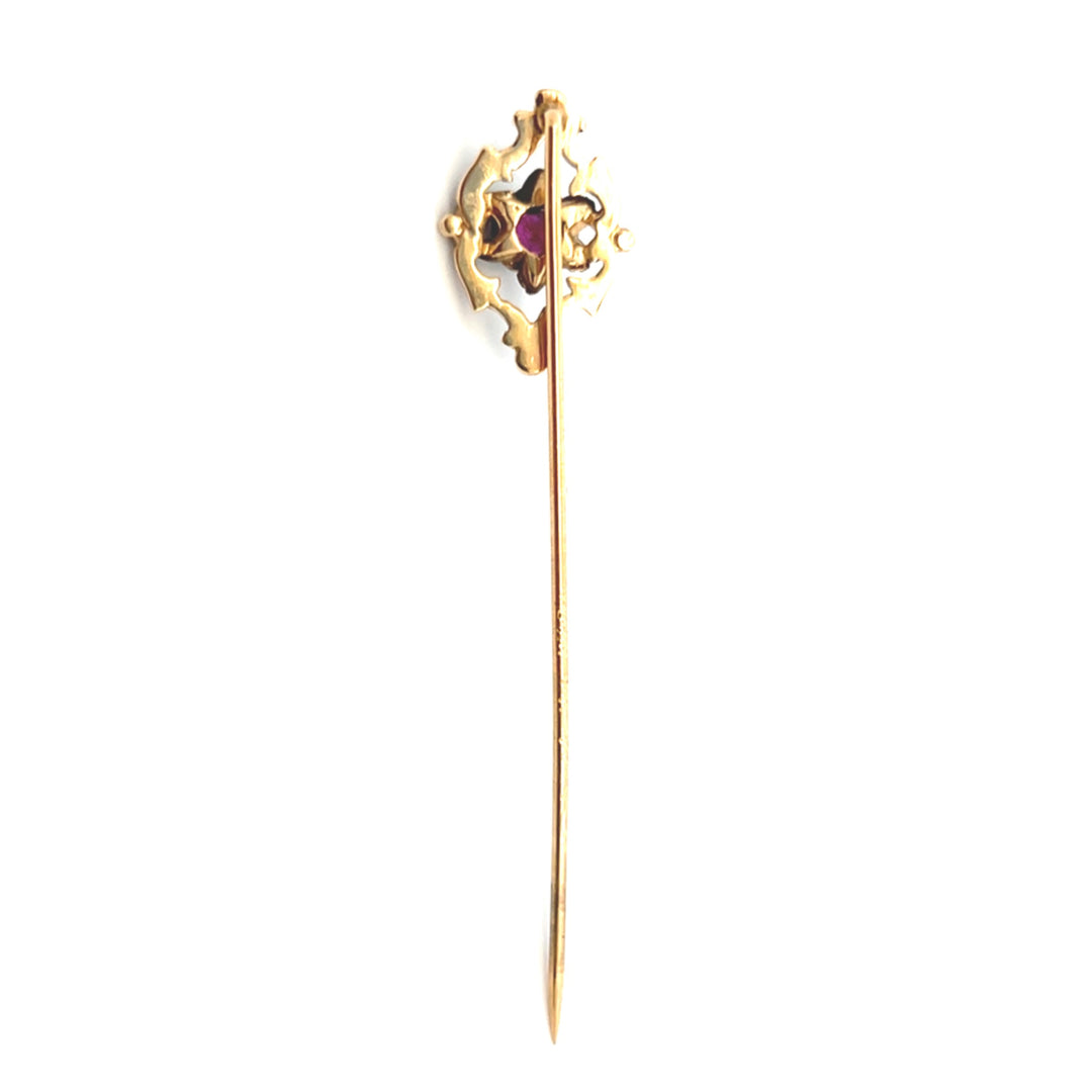 Estate 10K Yellow Gold 0.20CTW Vintage Ruby Stick Pin