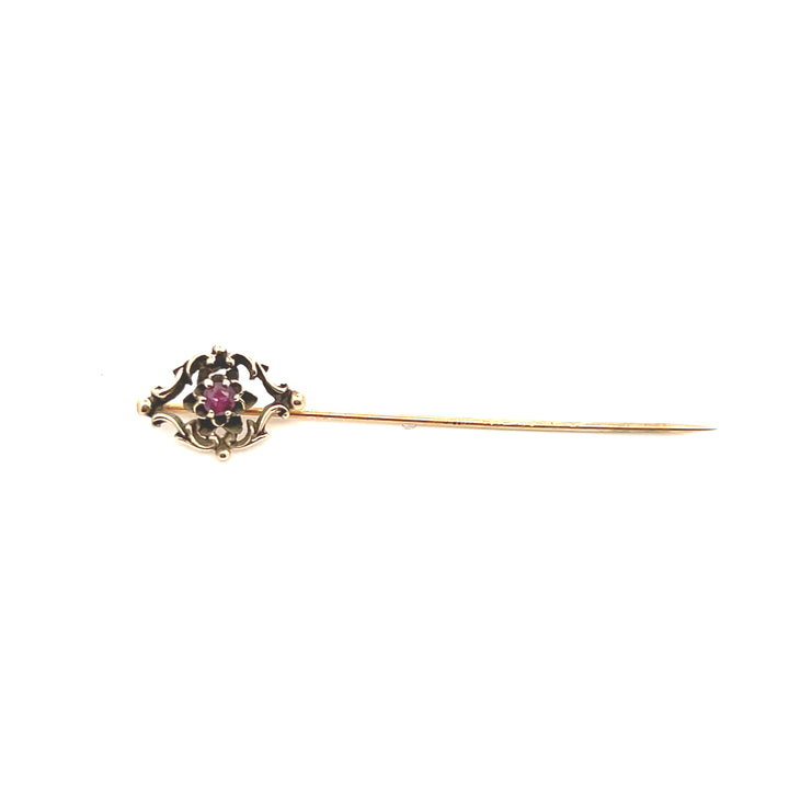 Estate 10KT Yellow Gold Ruby Pin, ca. 1960's