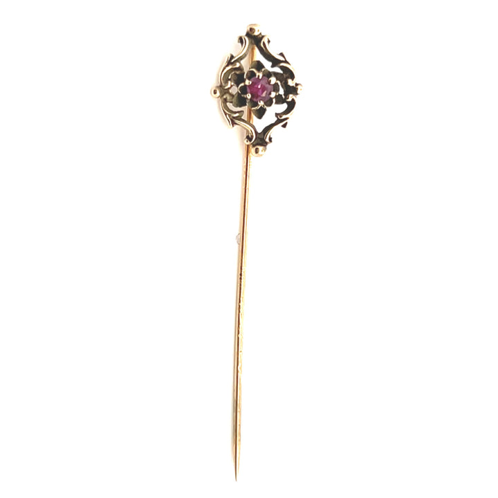 Estate 10K Yellow Gold 0.20CTW Vintage Ruby Stick Pin