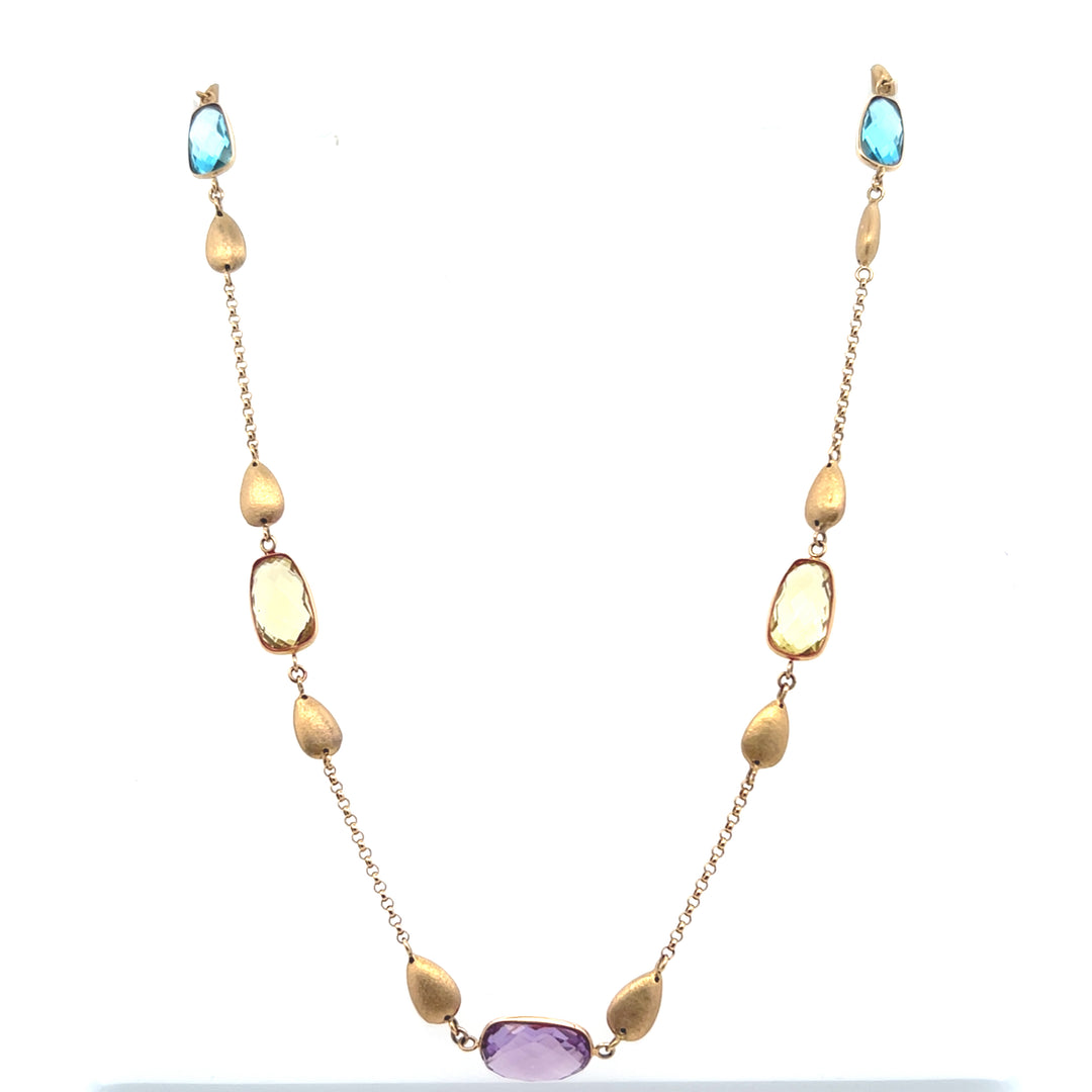 Estate 14K Yellow Gold Amethyst, Blue Topaz, & Citrine Station Necklace by Effy