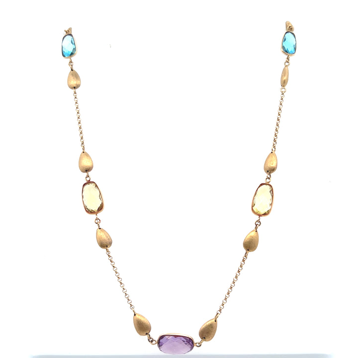 Estate 14K Yellow Gold Amethyst, Blue Topaz, & Citrine Station Necklace by Effy
