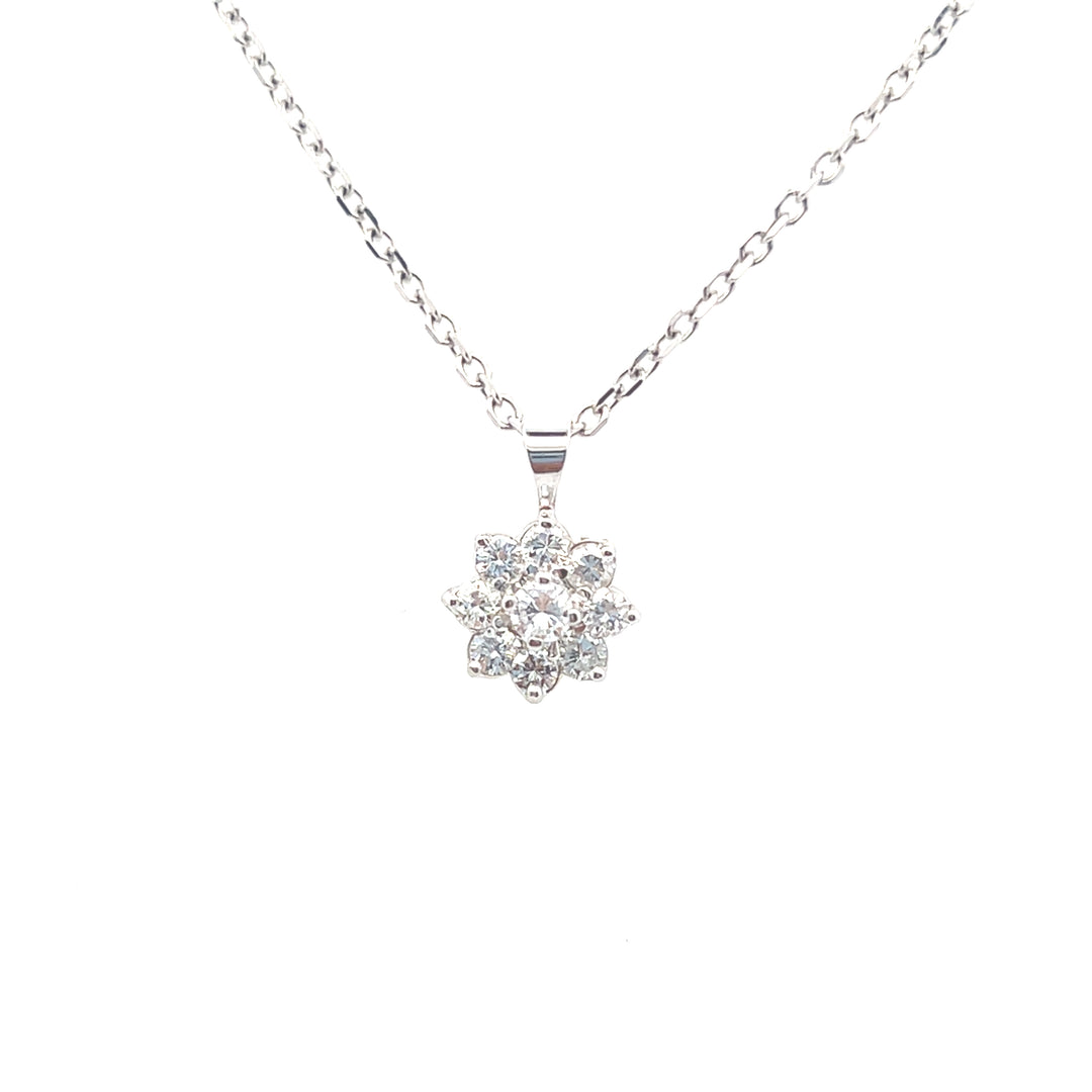 Estate 14KT White Gold Diamond Floral Cluster Pendant, ca. 2000's