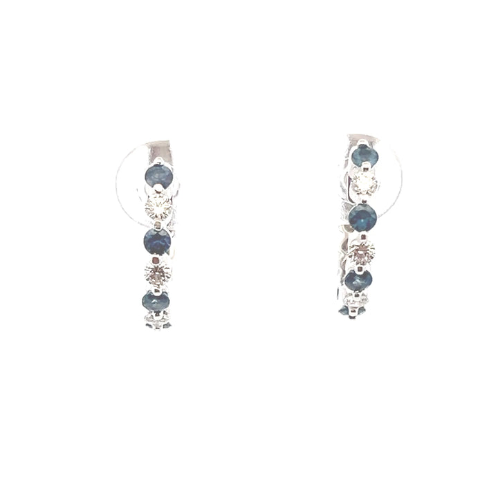 Estate 18KT White Gold Sapphire & Diamond Hoops