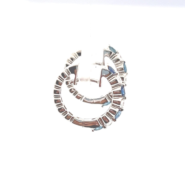 Estate 18KT White Gold Sapphire & Diamond Hoops