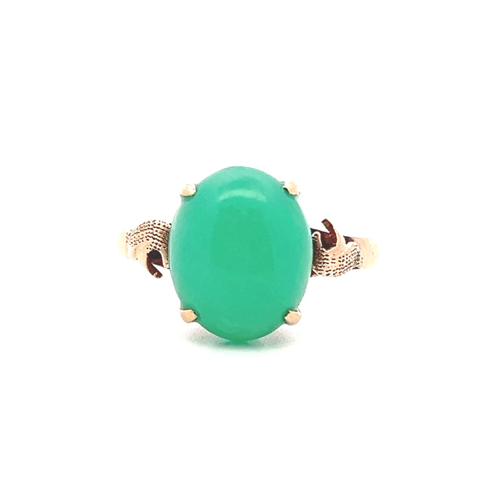 Estate 14KT Yellow Gold Oval Chrysoprase Ring, Vintage