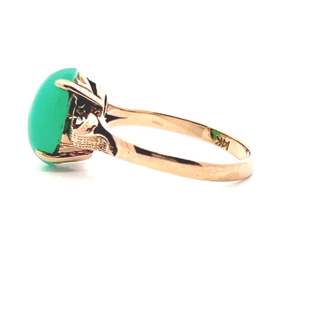 Estate 14KT Yellow Gold Oval Chrysoprase Ring, Vintage