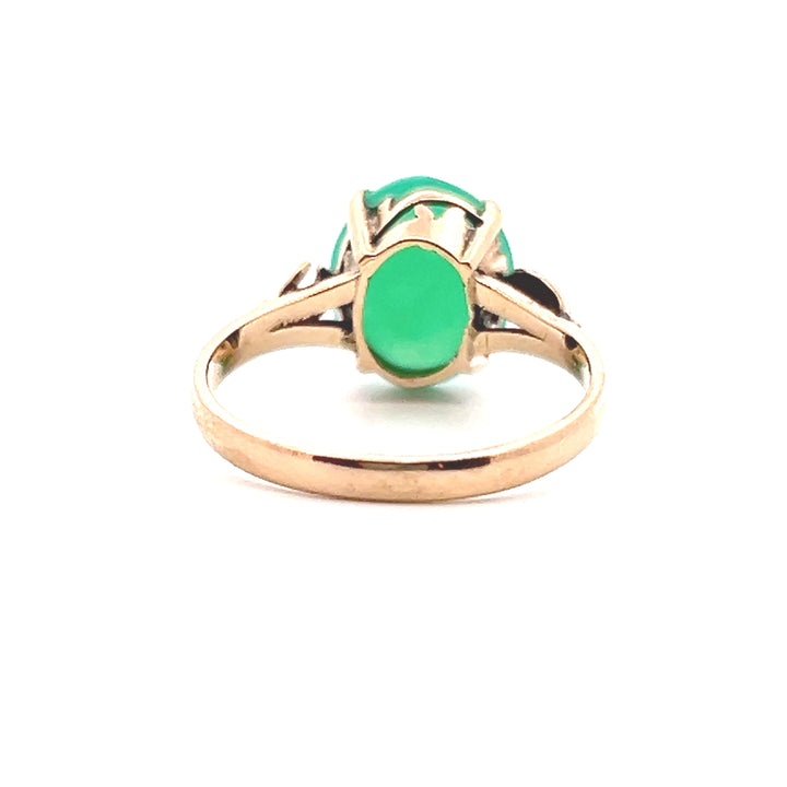 Estate 14KT Yellow Gold Oval Chrysoprase Ring, Vintage
