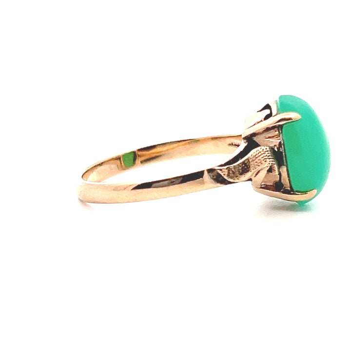 Estate 14KT Yellow Gold Oval Chrysoprase Ring, Vintage