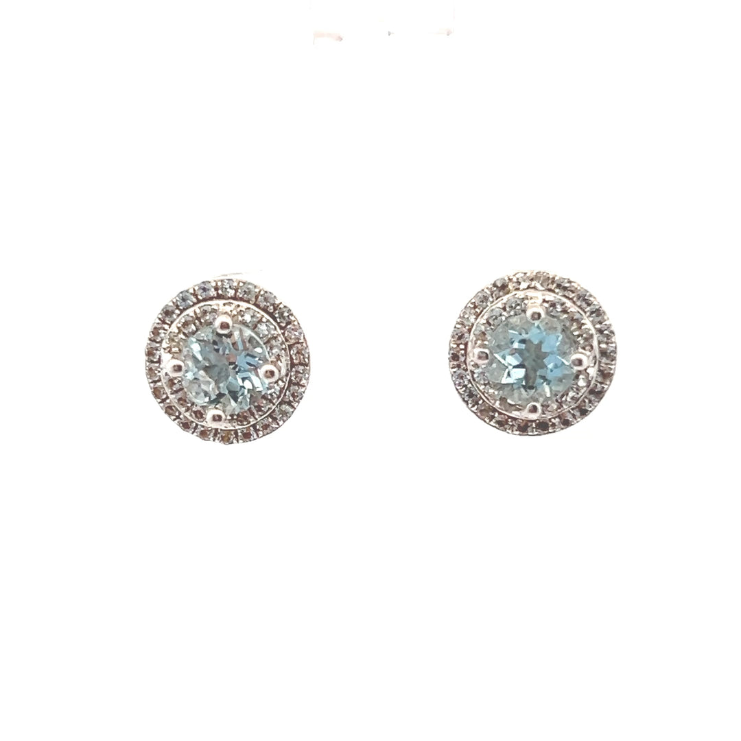 Estate Sterling Silver Aquamarine & Cubic Zirconia Studs, ca. 2000's