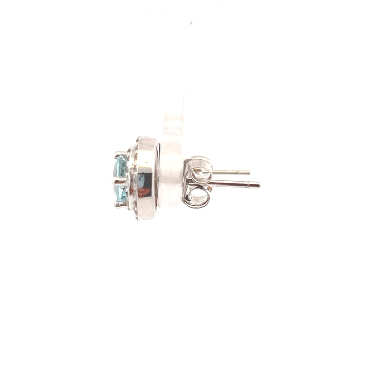 Estate Sterling Silver Aquamarine & Cubic Zirconia Studs, ca. 2000's