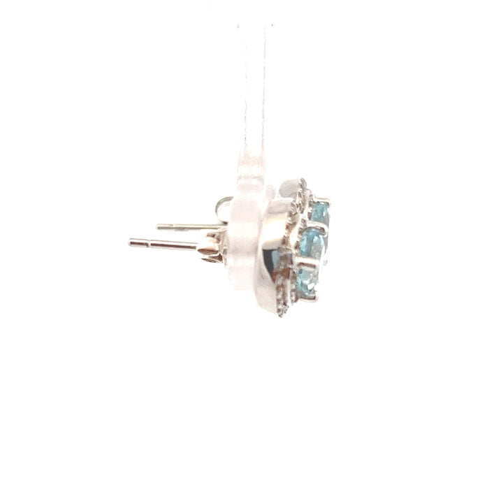Estate Sterling Silver Aquamarine & Cubic Zirconia Studs, ca. 2000's