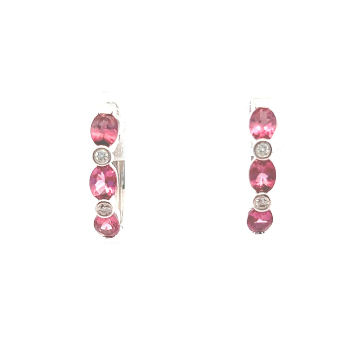 Estate 18KT White Gold Pink Tourmaline & Diamond Hoops