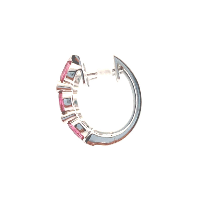 Estate 18KT White Gold Pink Tourmaline & Diamond Hoops