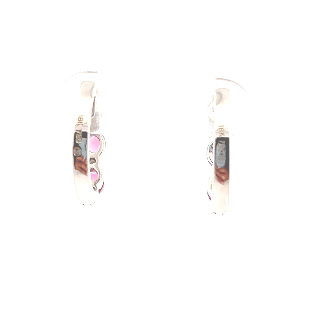 Estate 18KT White Gold Pink Tourmaline & Diamond Hoops