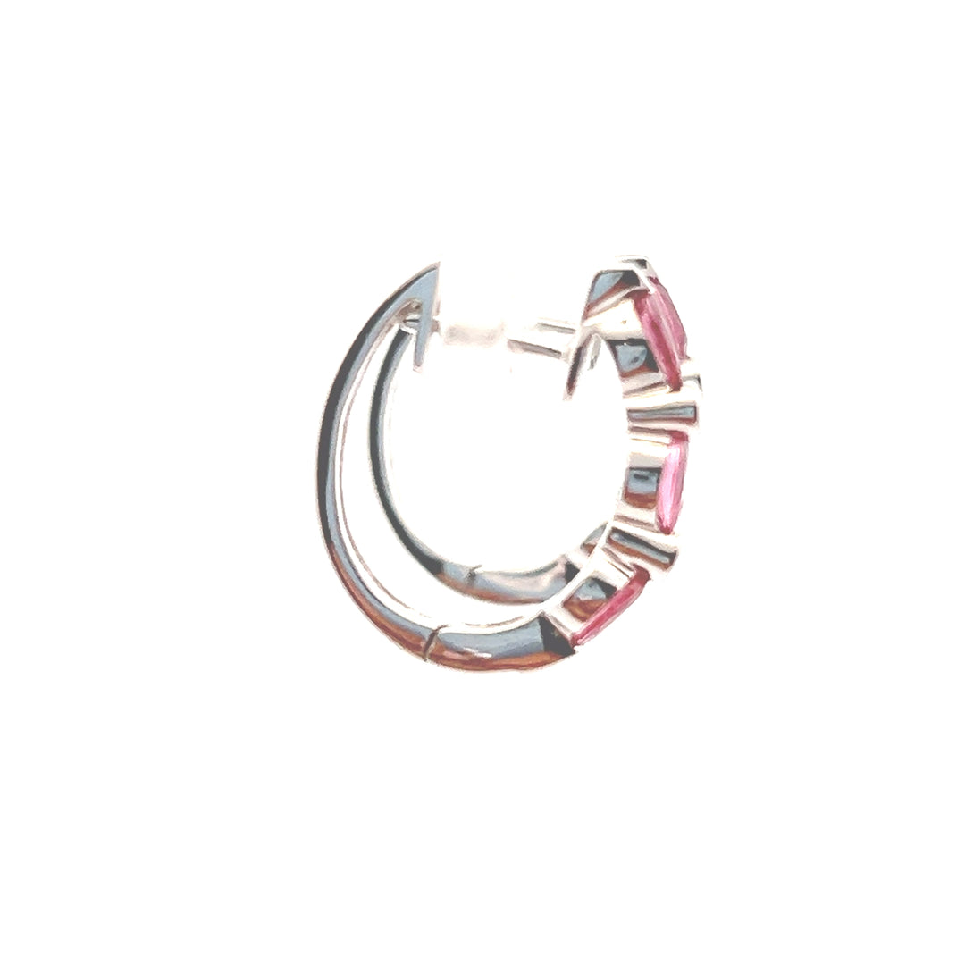 Estate 18KT White Gold Pink Tourmaline & Diamond Hoops