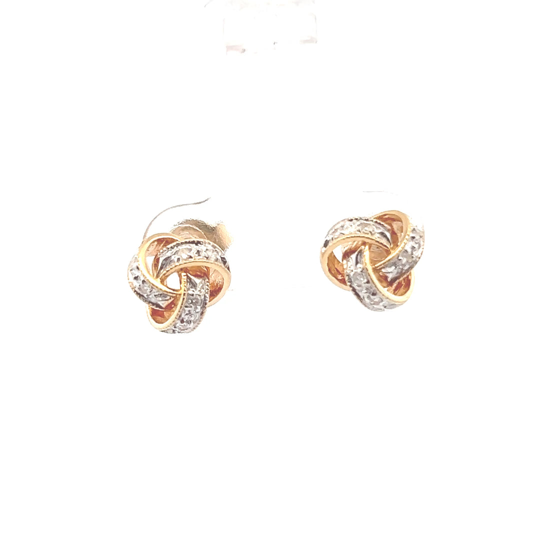 Estate 14KT Yellow Gold Diamond Twisted Knot Studs, ca. 1990's