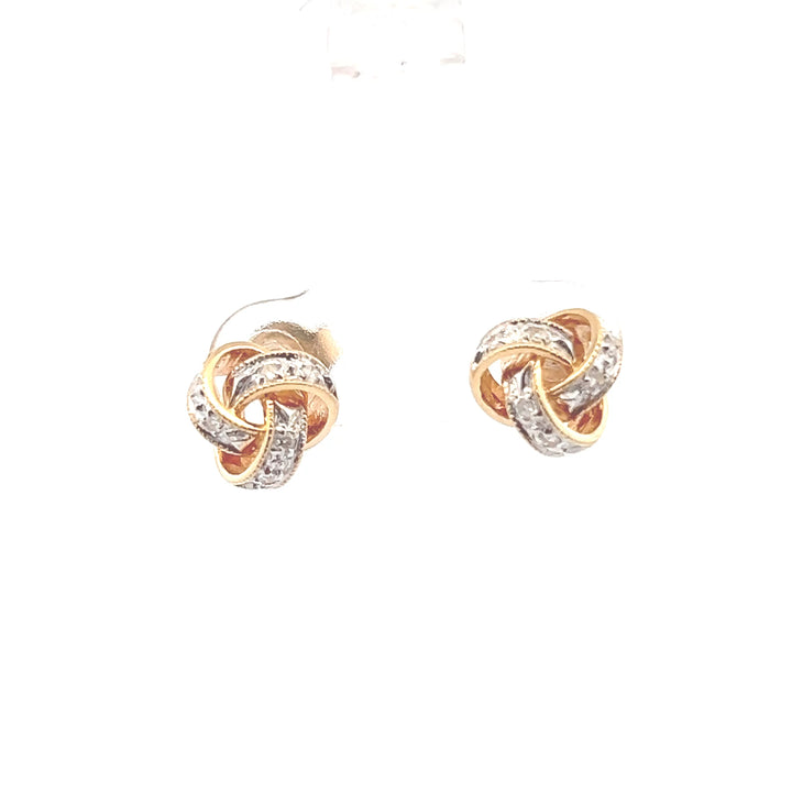 Estate 14KT Yellow Gold Diamond Twisted Knot Studs, ca. 1990's