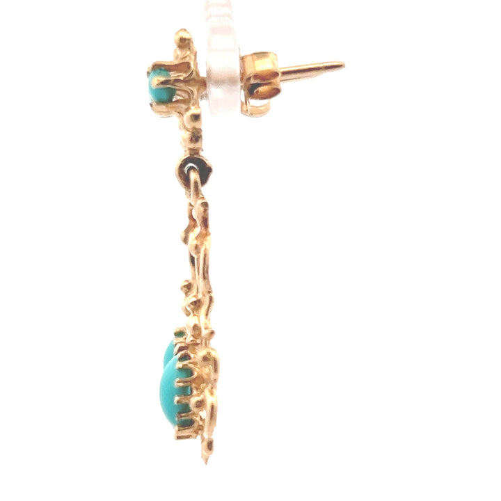 Estate 14KT Yellow Gold Turquoise Scroll Earrings, ca. 1990's