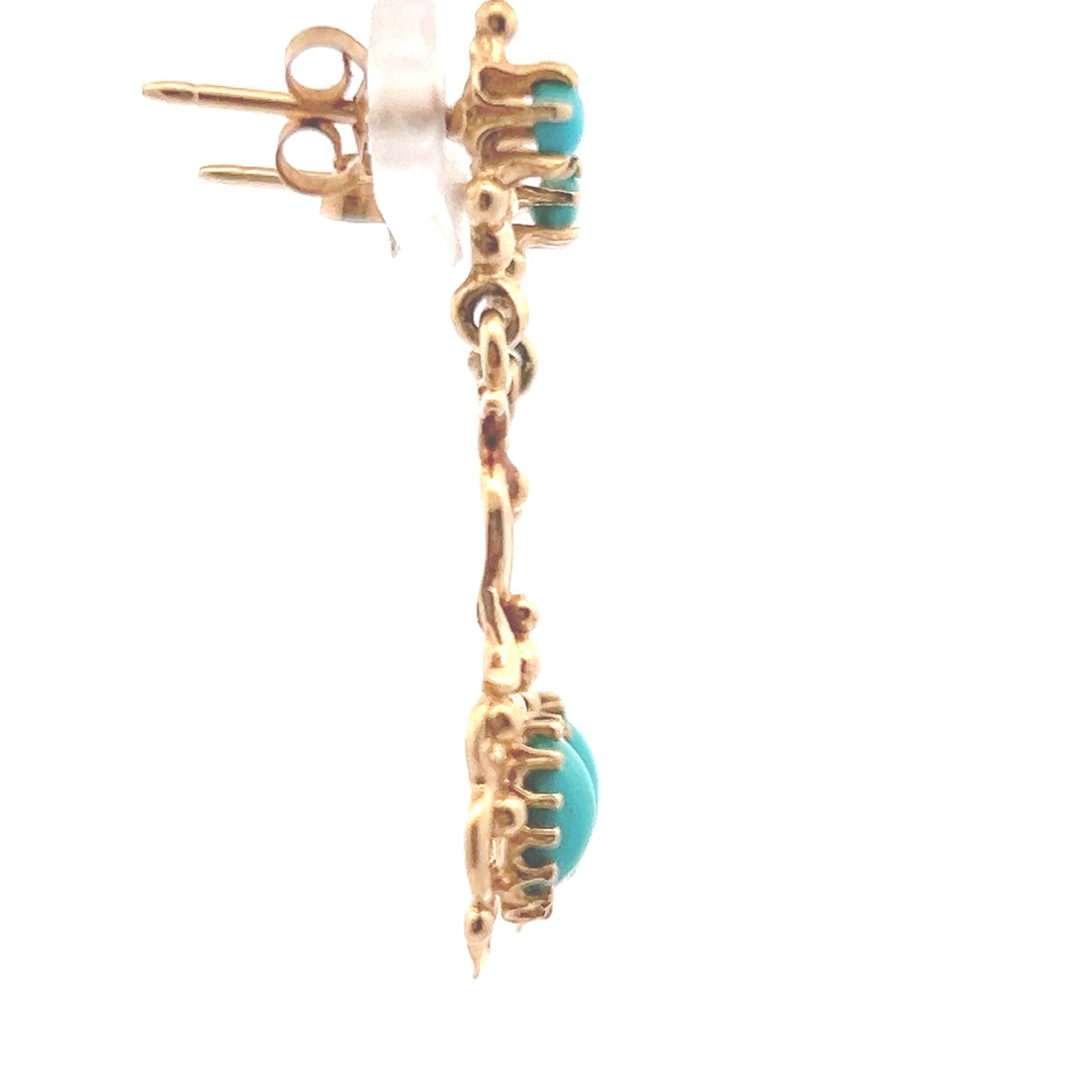 Estate 14KT Yellow Gold Turquoise Scroll Earrings, ca. 1990's