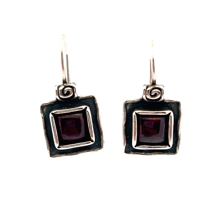 Estate Sterling Silver Square Garnet Earrings, Silpada