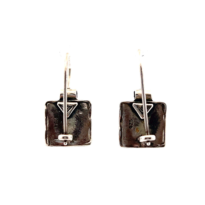 Estate Sterling Silver Square Cabochon Garnet Drop Earrings by Silpada
