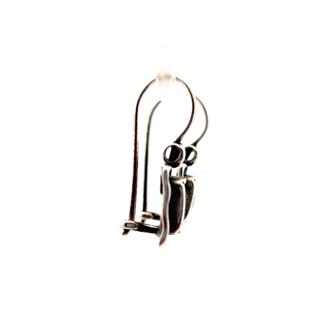 Estate Sterling Silver Square Cabochon Garnet Drop Earrings by Silpada