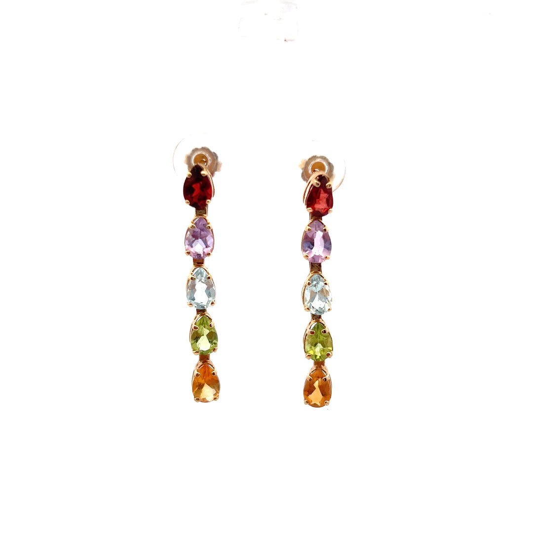Estate 14KT Yellow Gold Pear Multi-Stone Earrings