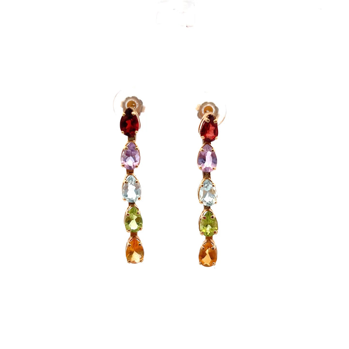 Estate 14KT Yellow Gold Pear Multi-Stone Earrings