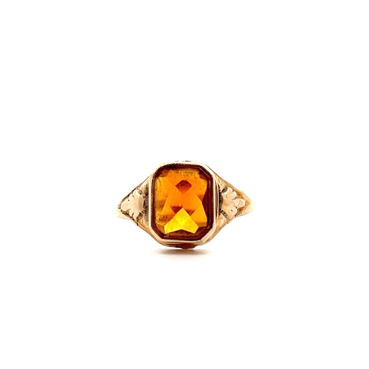 Estate 10KT Yellow Gold Emerald Cut Citrine Ring, ca. 1930's