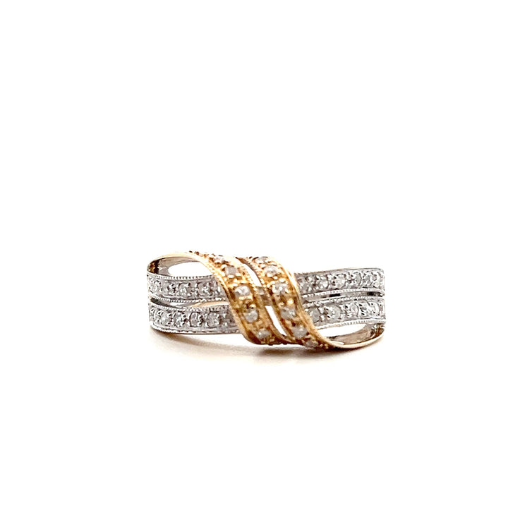 Estate 14KT Two-Tone Gold Diamond Crossover Ring