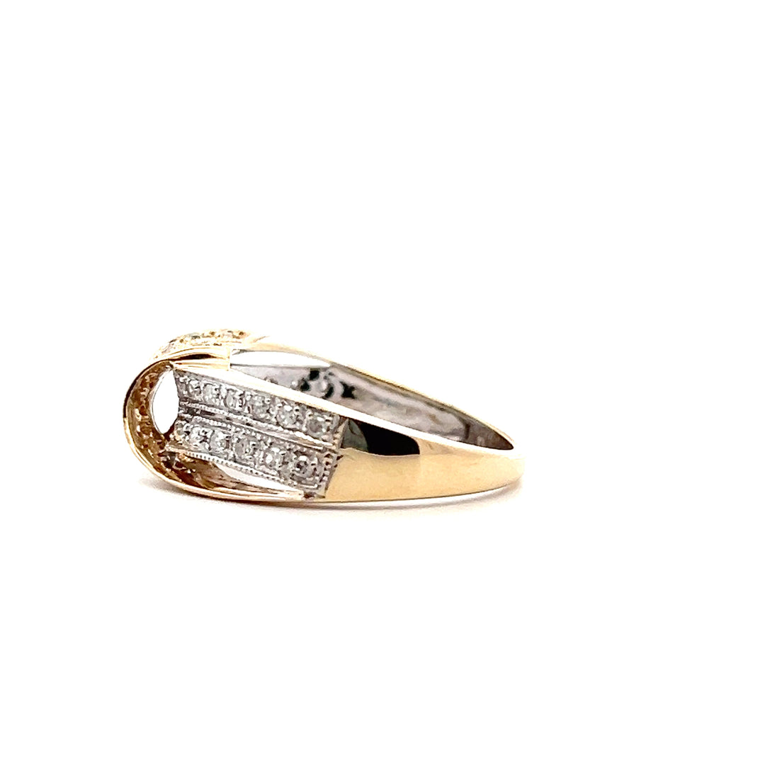 Estate 14KT Two-Tone Gold Diamond Crossover Ring