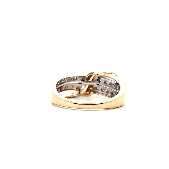 Estate 14KT Two-Tone Gold Diamond Crossover Ring