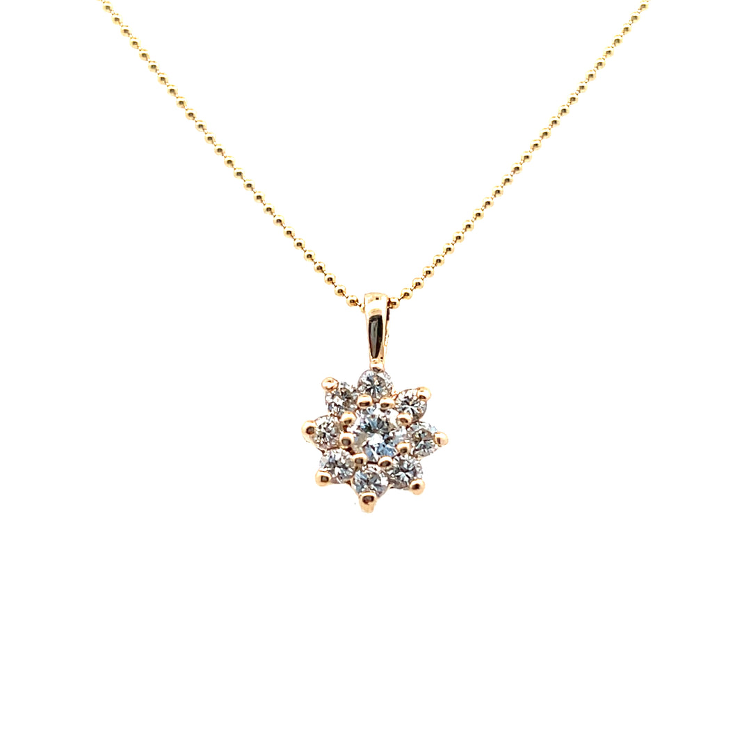 Estate 14KT Yellow Gold Diamond Flower Pendant
