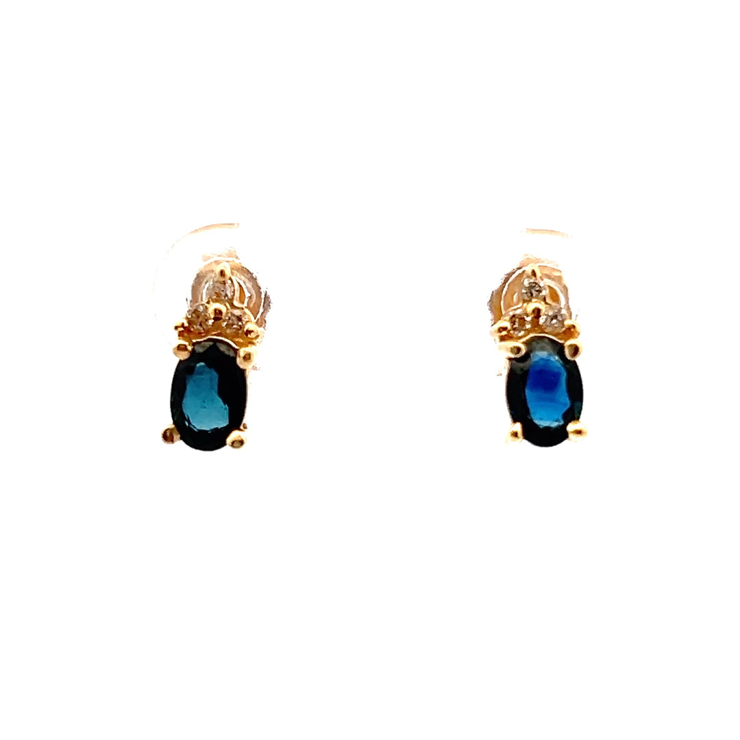 Estate 14KT Yellow Gold Oval Sapphire & Diamond Earrings