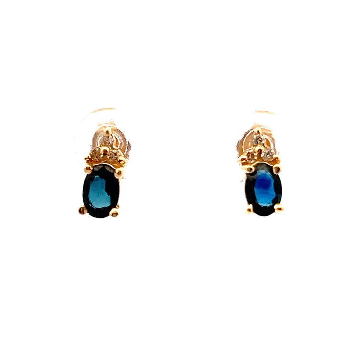 Estate 14KT Yellow Gold Oval Sapphire & Diamond Earrings