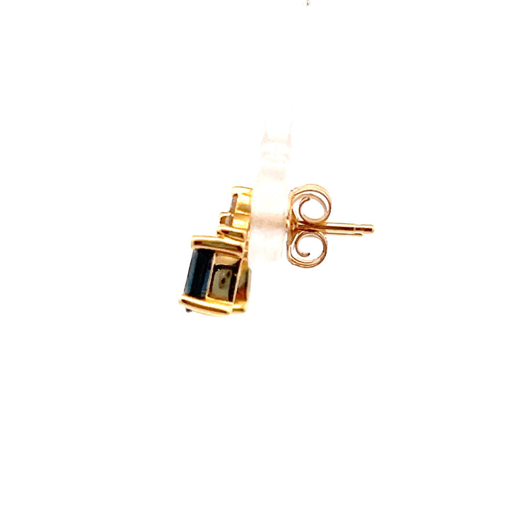 Estate 14KT Yellow Gold Oval Sapphire & Diamond Earrings