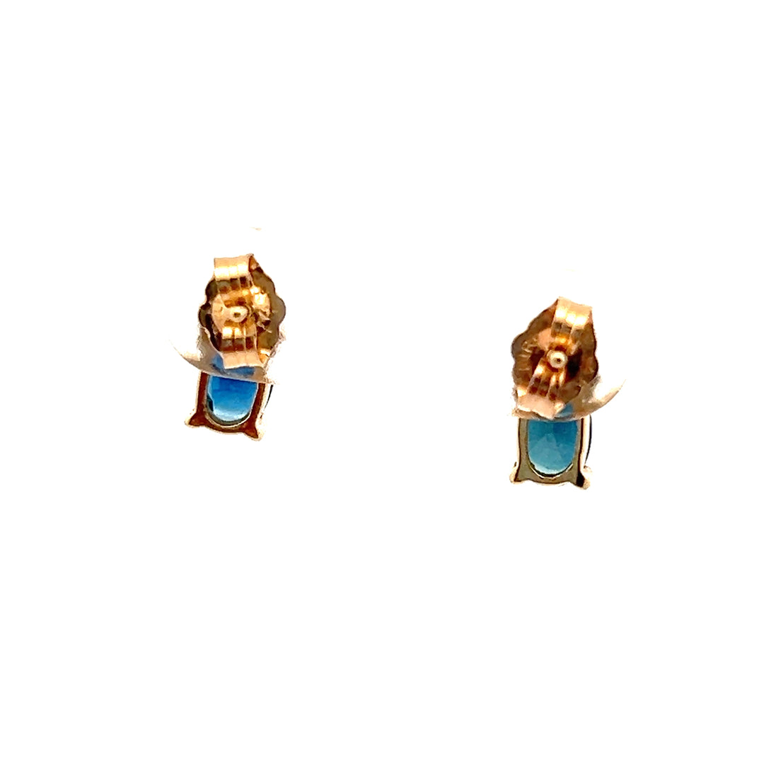 Estate 14KT Yellow Gold Oval Sapphire & Diamond Earrings