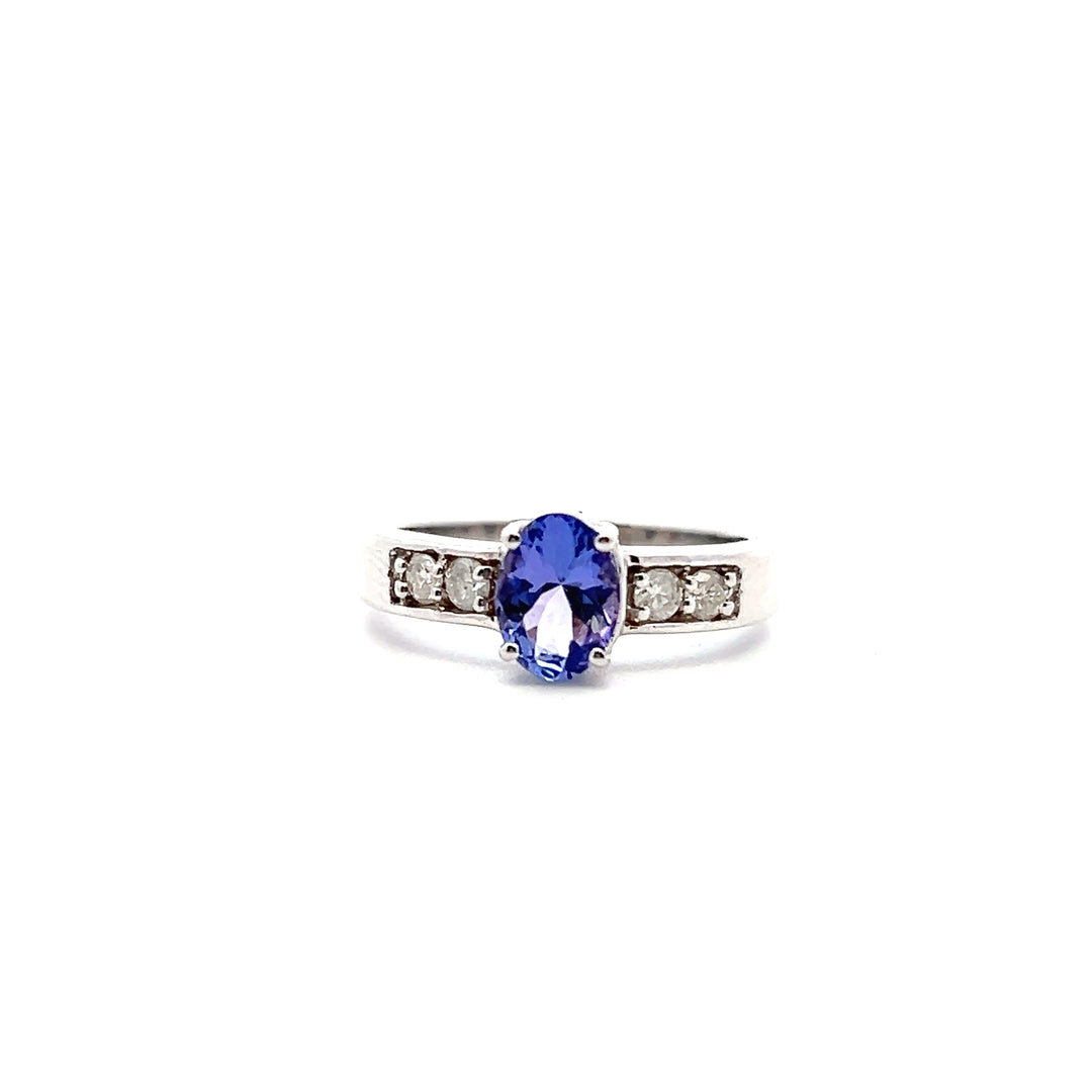 Estate 14KT White Gold Oval Tanzanite & Diamond Ring, ca. 2000's