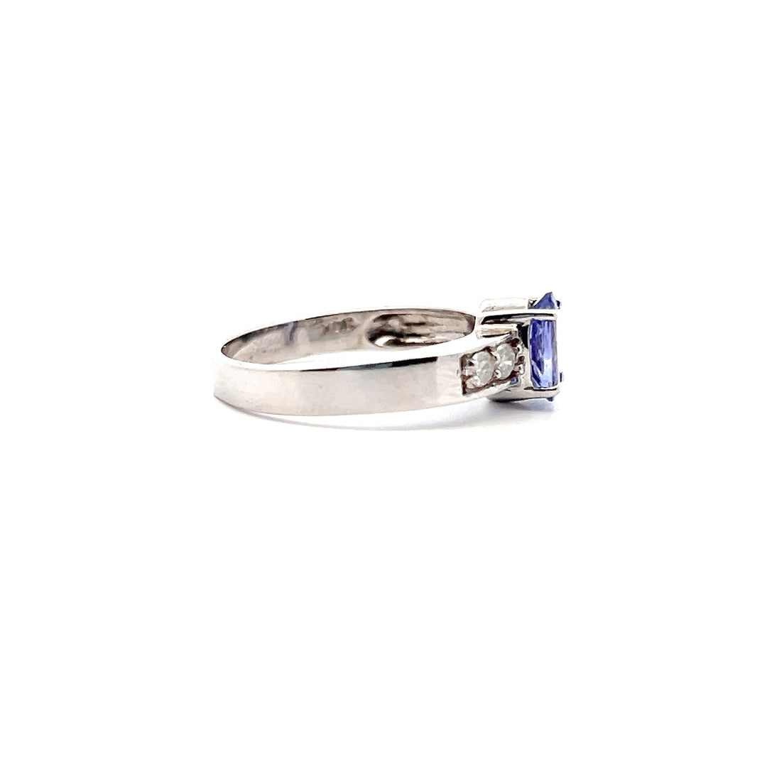 Estate 14KT White Gold Oval Tanzanite & Diamond Ring, ca. 2000's