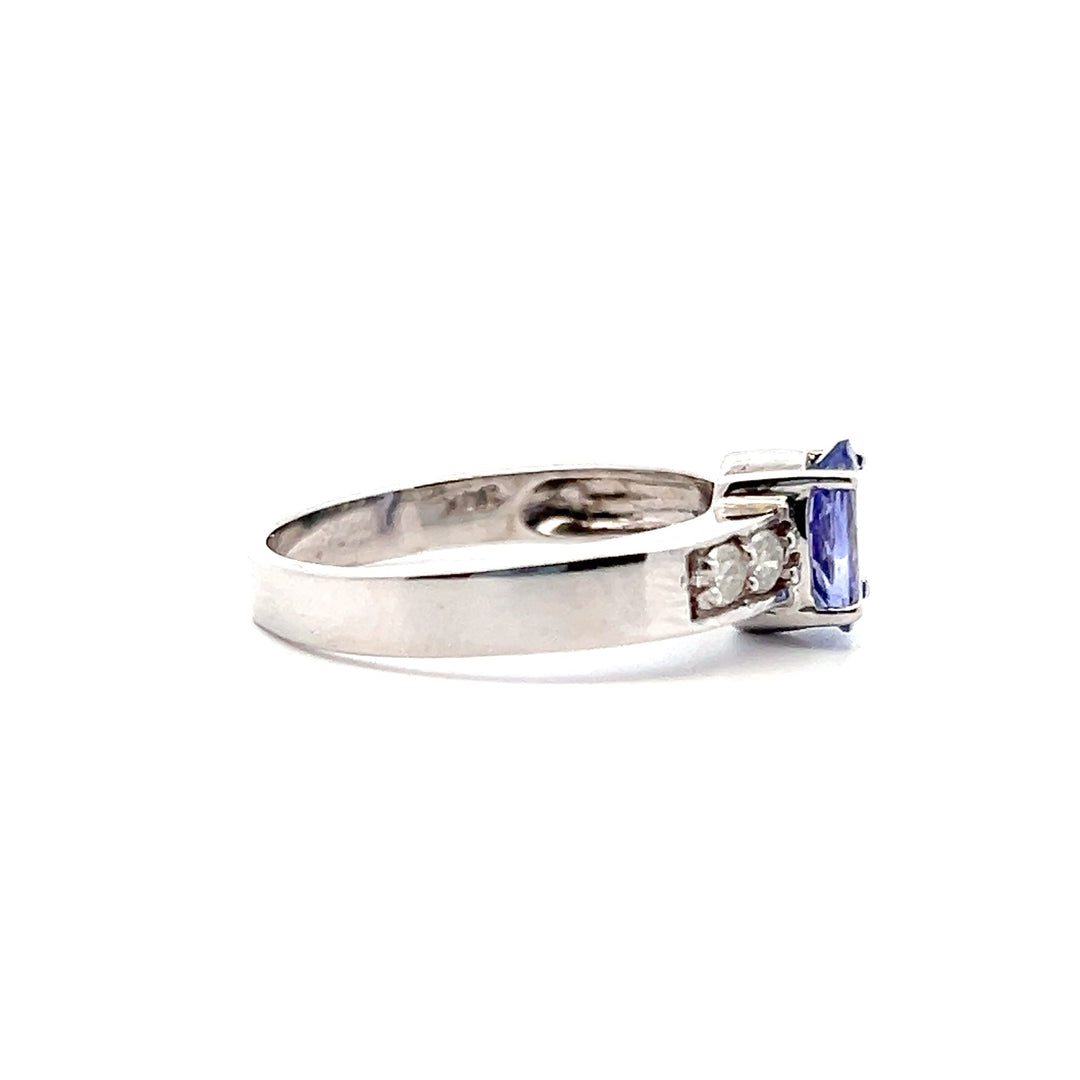 Estate 14K White Gold 1.20CTW Oval Tanzanite & Diamond Ring